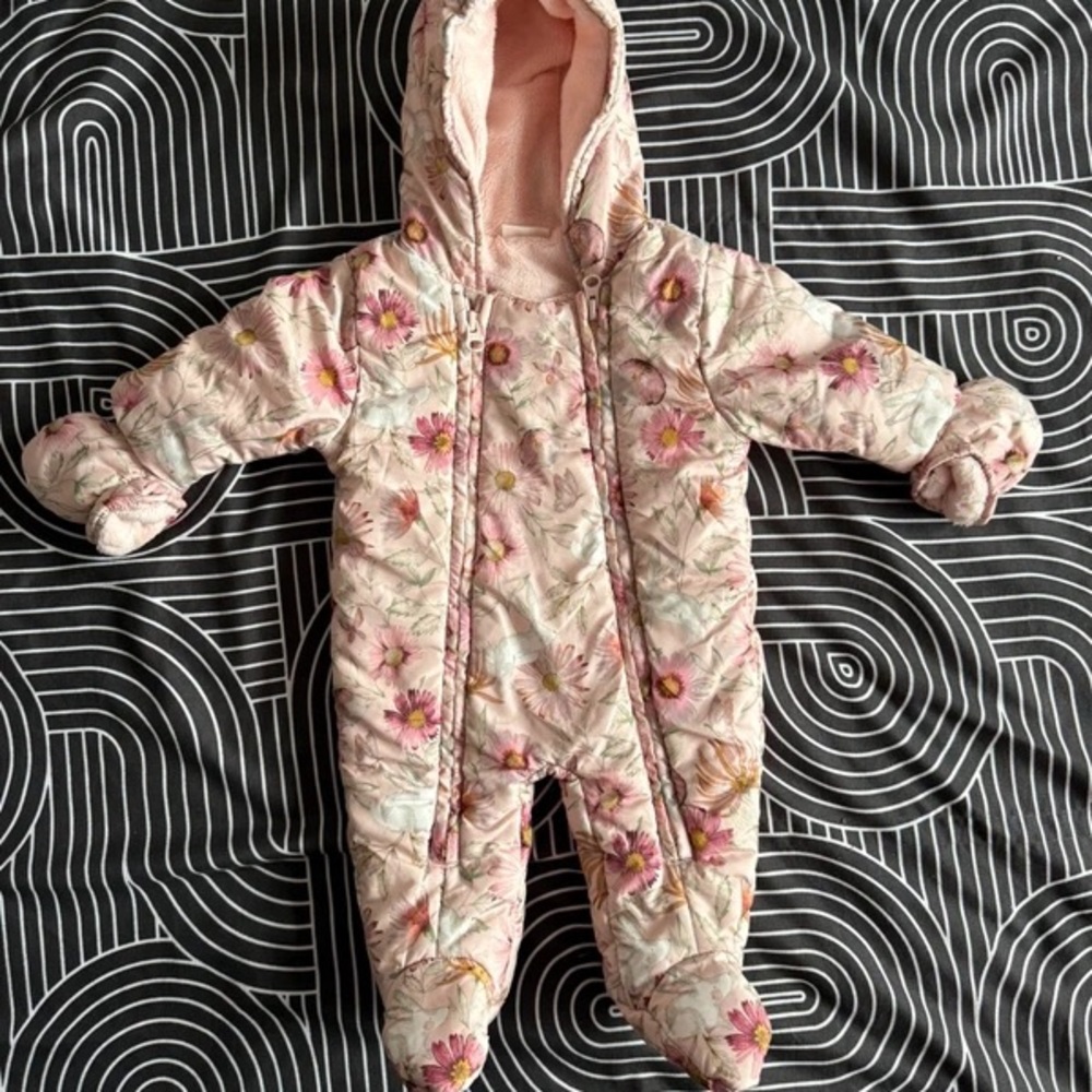 Next Pink Floral Quilted Kids Footie